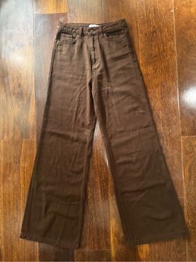 Chocolate Brown Denim Wide Leg Meissa Jeans High Rise 100% Cotton Size S 28